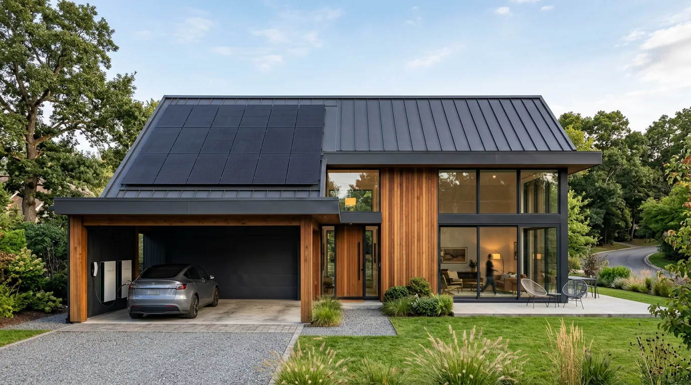 A modern timber-clad Australian home with rooftop Talesun solar panels